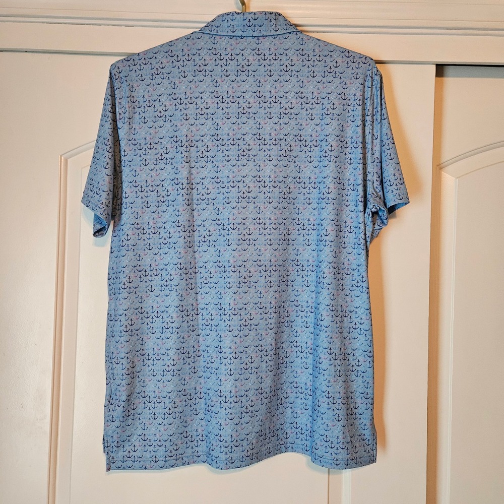 1764 Golf Anchored Performance Polo Shirt Mens XL Blue Anchor Print Cruise Golf - Picture 2 of 8